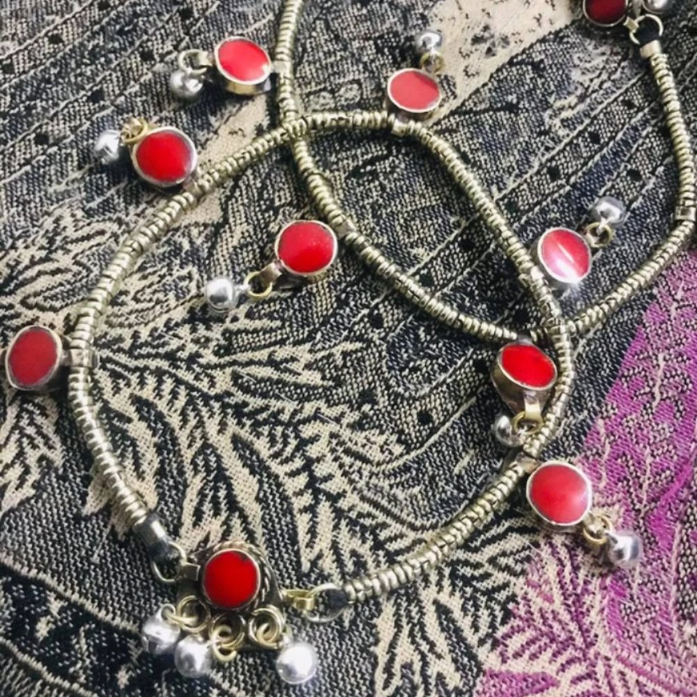 Afghan Anklets With Silver Bells: Handmade Tribal Jewelry Pair - Picture 5 of 6